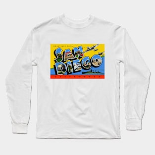 Greetings from San Diego California, Vintage Large Letter Postcard Long Sleeve T-Shirt